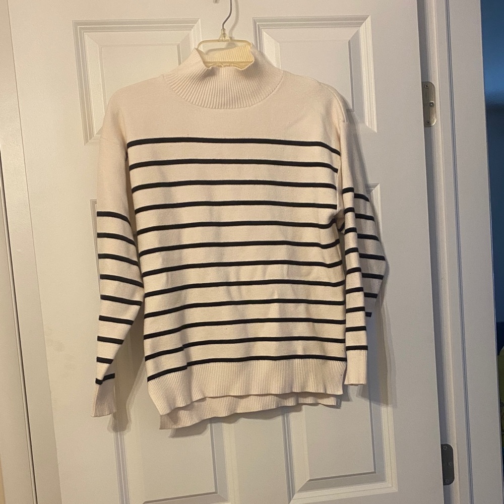 Coco + Carmen Striped Turtleneck Sweater - Black and Cream small/medium